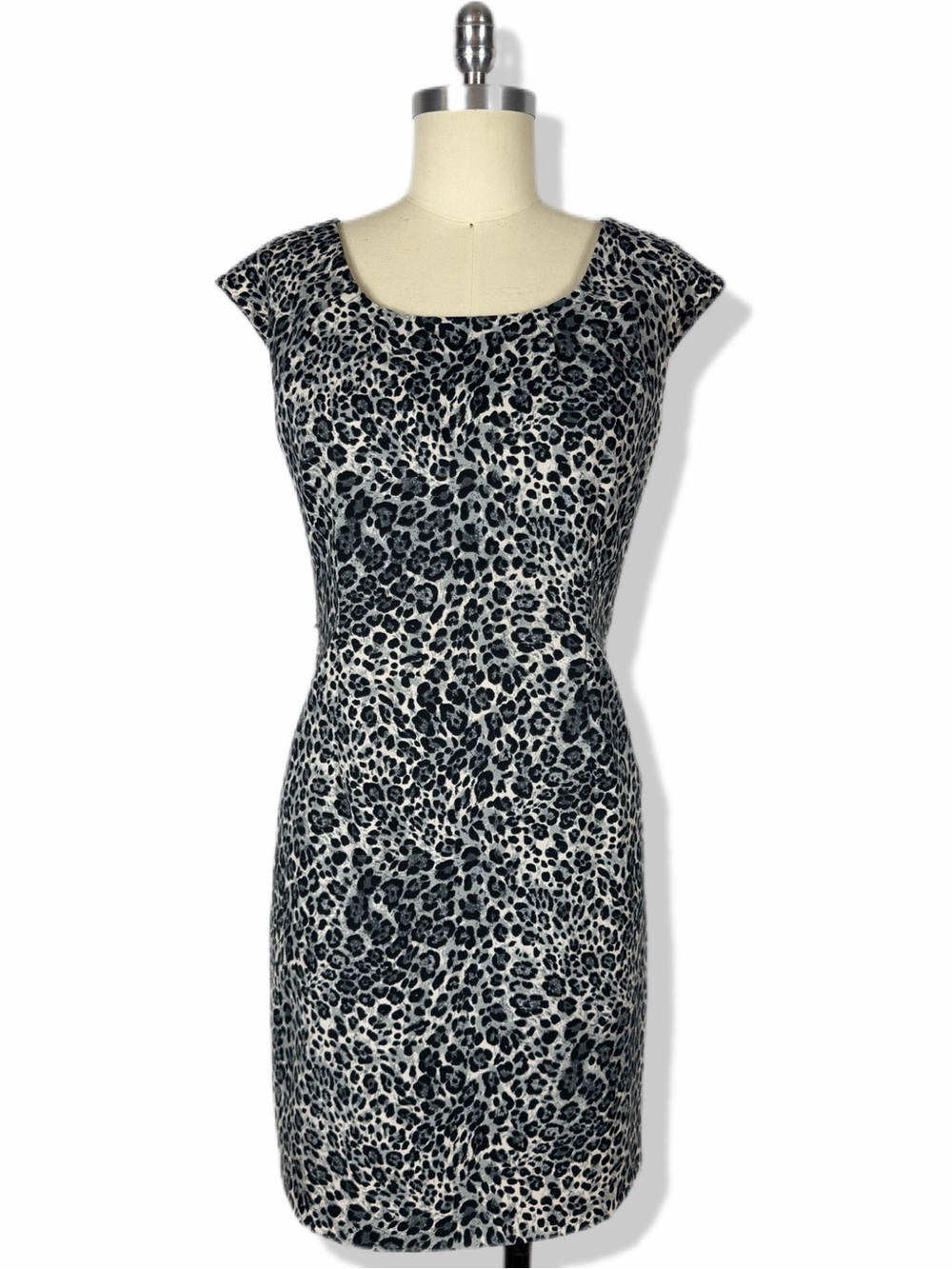 Ronni Nicole Black & White Leopard-Print Midi Sheath Dress
